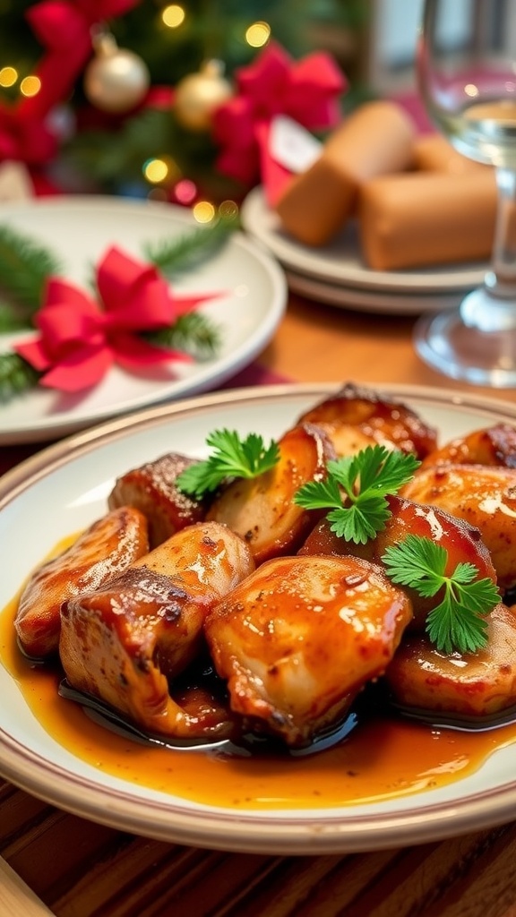 Christmas Emu Otori served on a festive table, garnished with parsley.